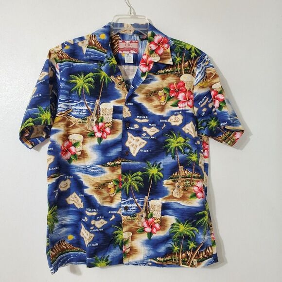 VTG RJC Made in Hawaii USA Button Up Hawaiian Shirt Floral Men's Size Medium - Picture 1 of 5